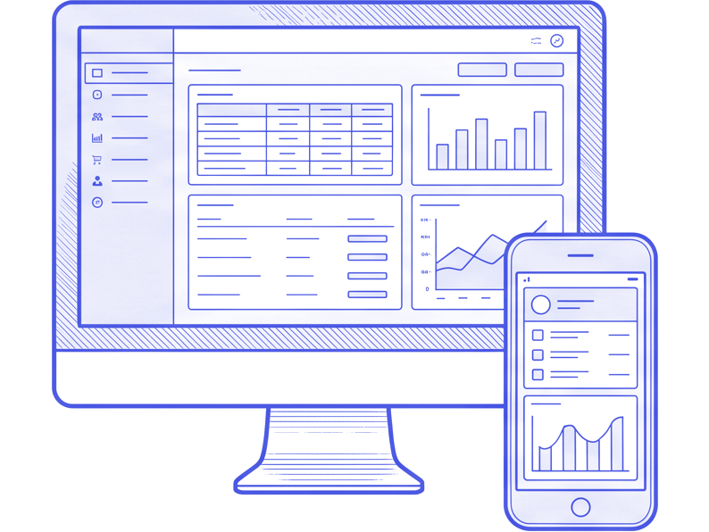 Monitor z panelem firmy i telefon z tą samą aplikacją
